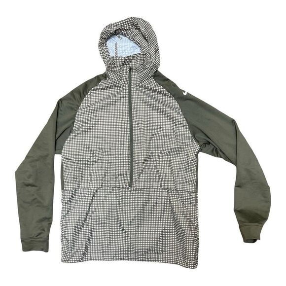 Nike GOLF Pullover Dri-Fit Fabric Mix 1/2 Zip Cover-Up Size M Green Gingham Hood - Picture 13 of 13